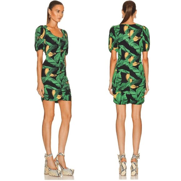 Ganni | Banana Print Ruched Jersey Mini Dress - Picture 2 of 14